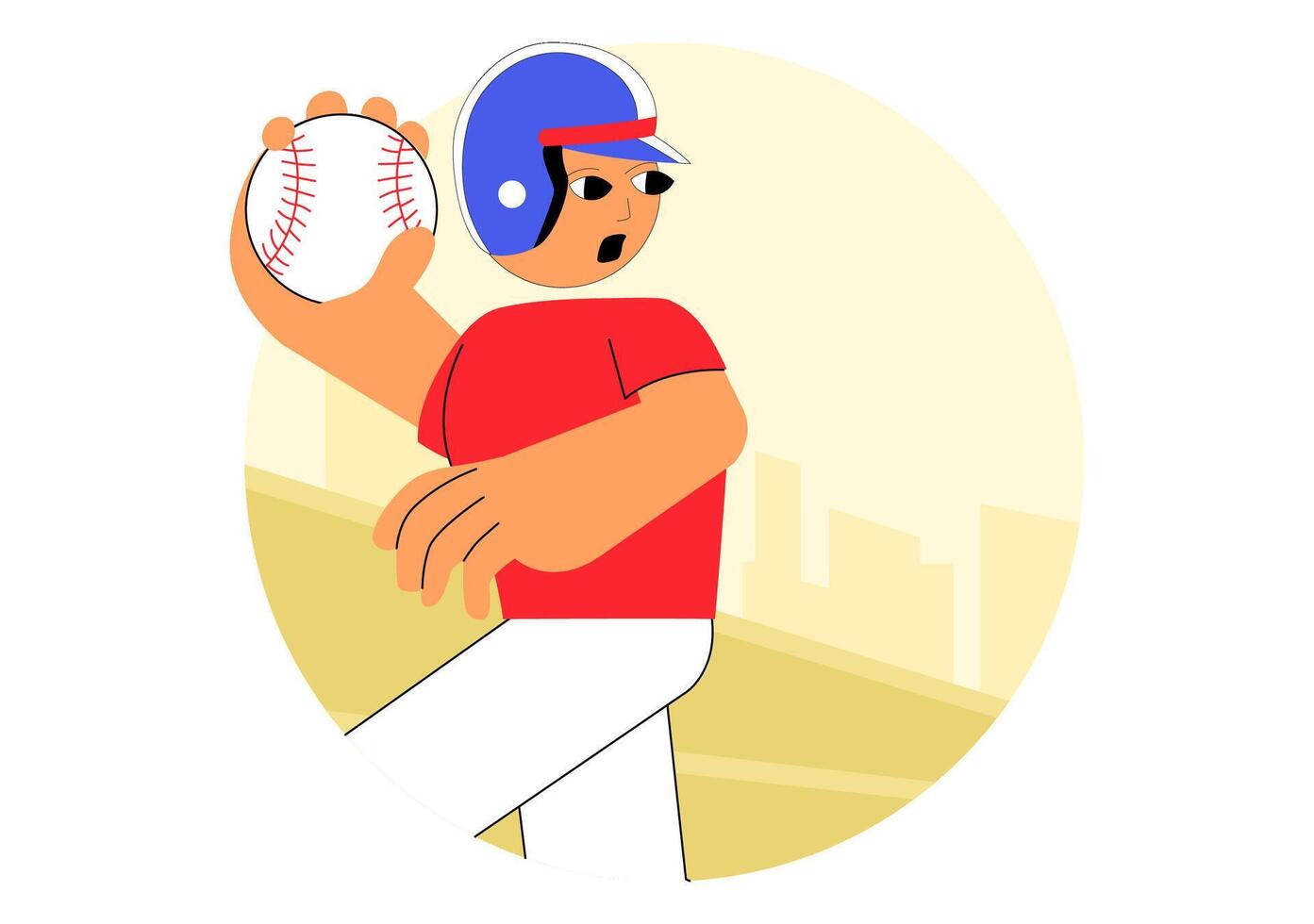 Flat Style Baseball Player Wearing Uniform on a Sports Field vector