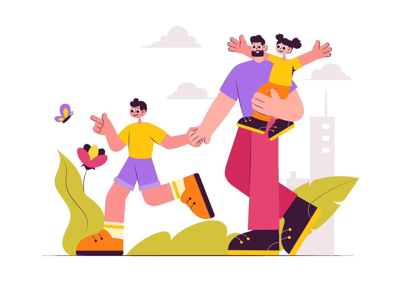 Flat Cartoon of Dad Bonding with Child on Father's Day vector
