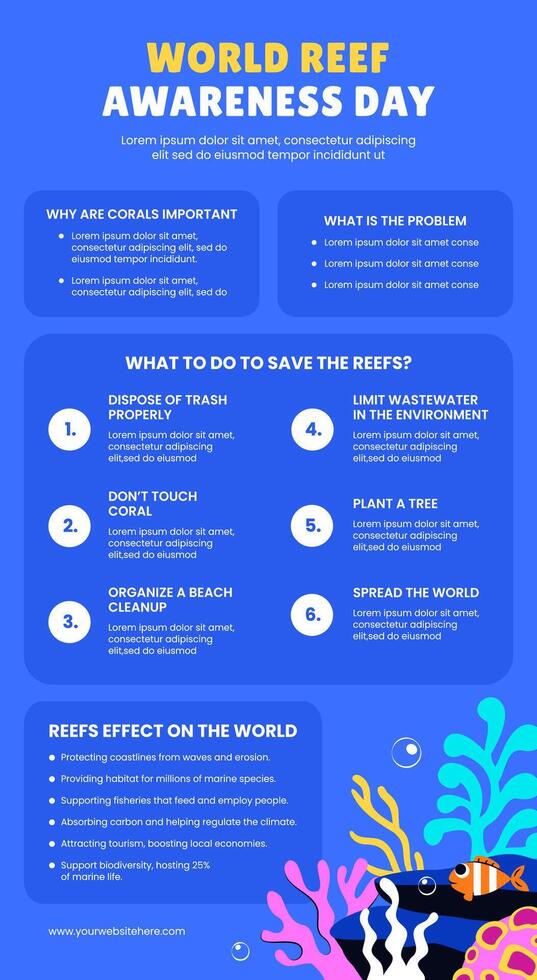 Sea Conservation Awareness Template for World Reef Day in Flat Style Infographic vector