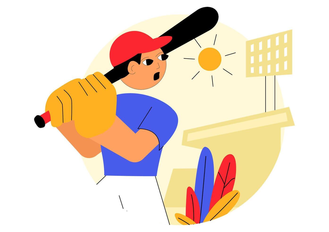 Sporty Baseball Player Art on a Court Stadium Background vector