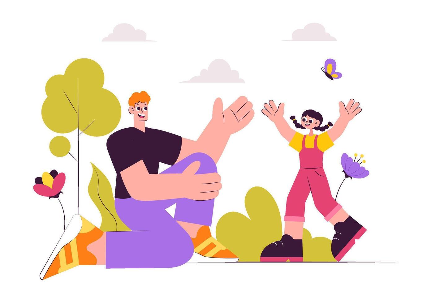 Father's Day Greeting Card Illustration with Dad and Kid Having Fun vector