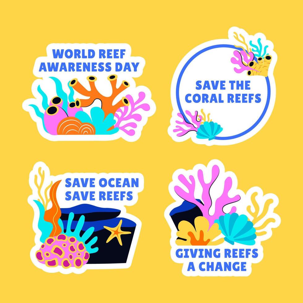 Flat Design Template for Raising Awareness about Coral Reefs and Oceans Label vector