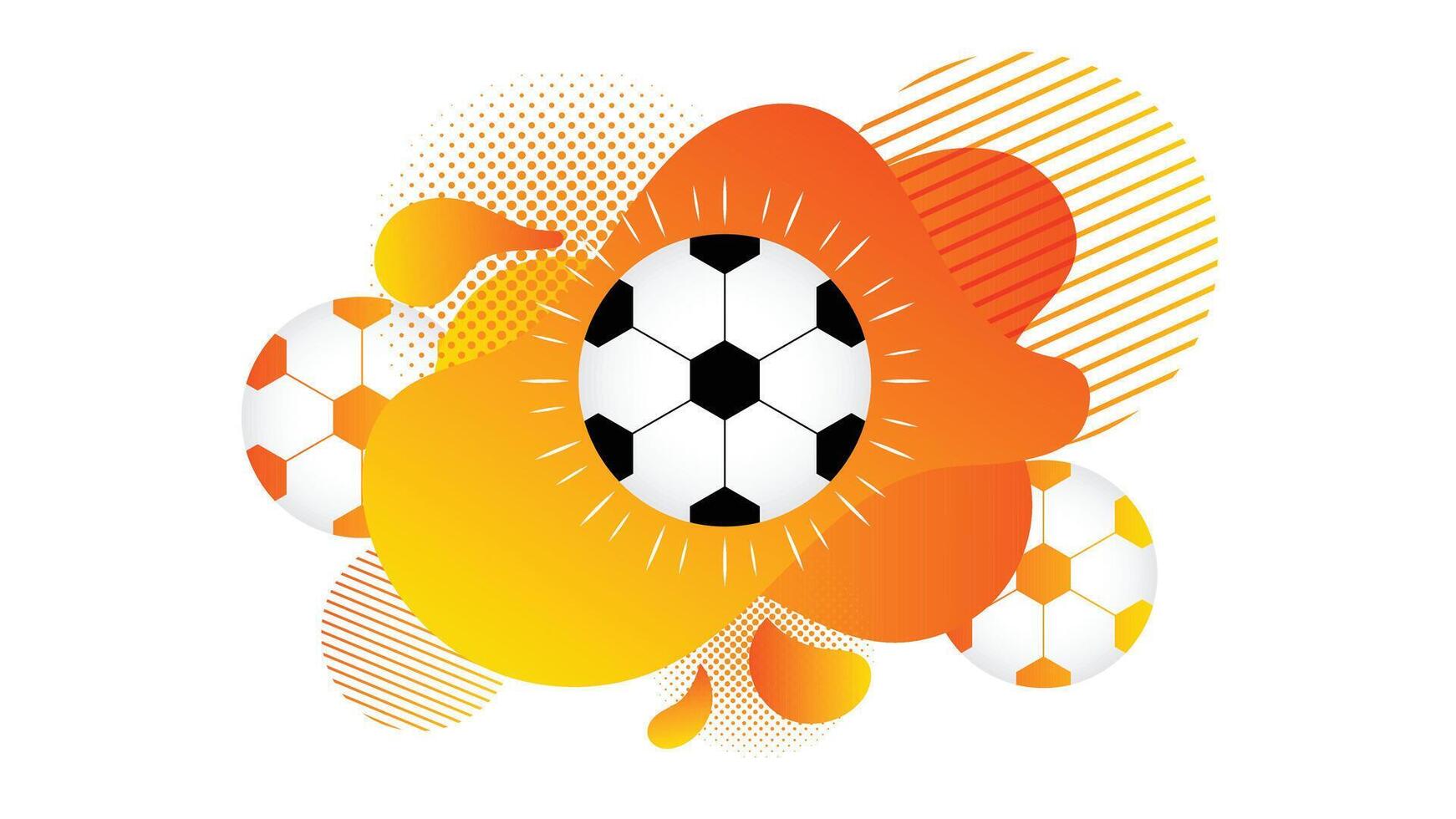Creative football background featuring bold orange and yellow shapes with abstract soccer balls design ideal for sports themes and promotional artwork vector
