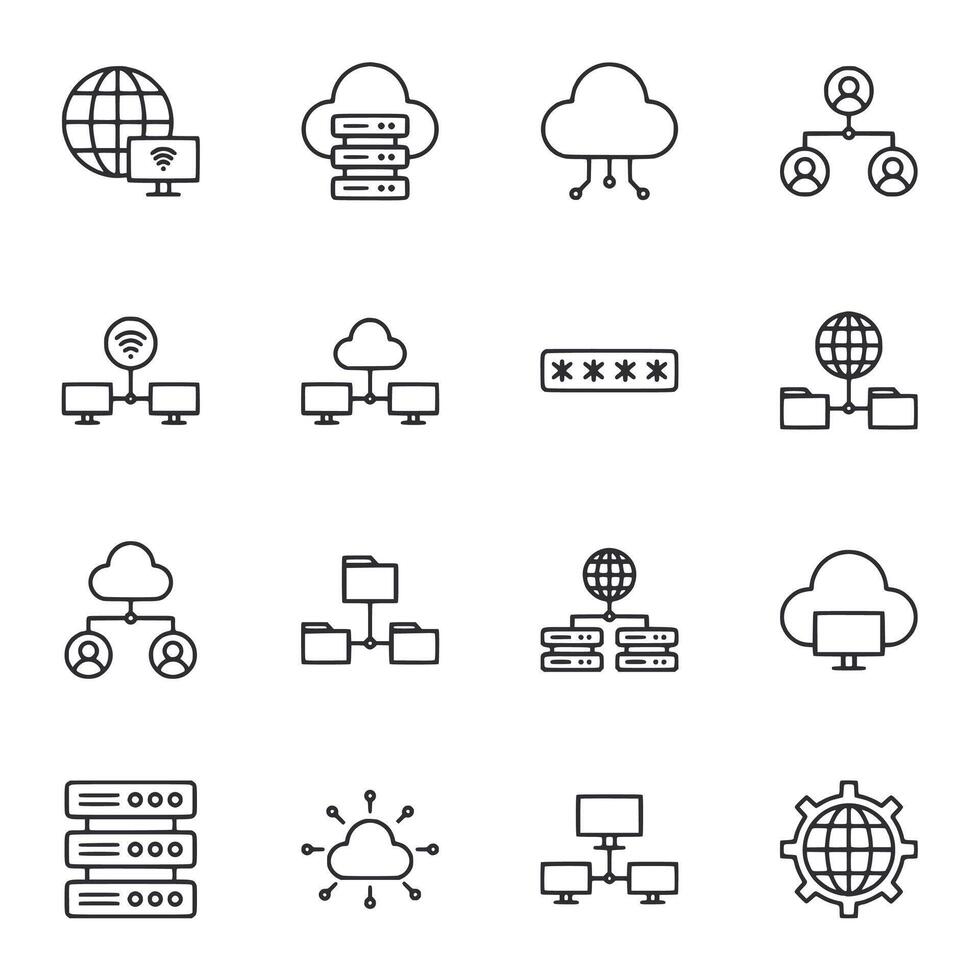 A set of computer icons that include a computer monitor, a keyboard, a mouse vector
