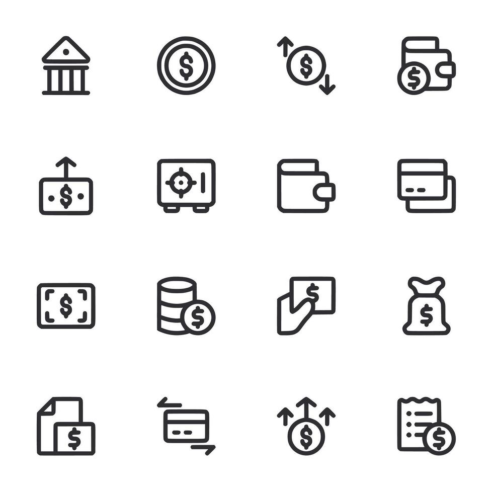A set of black and white icons for financial transactions vector