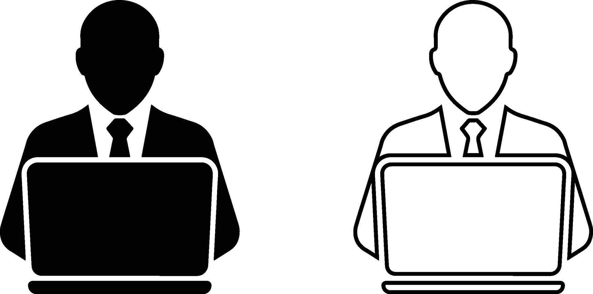 Business Professional Icon at Laptop Black and White Silhouette vector
