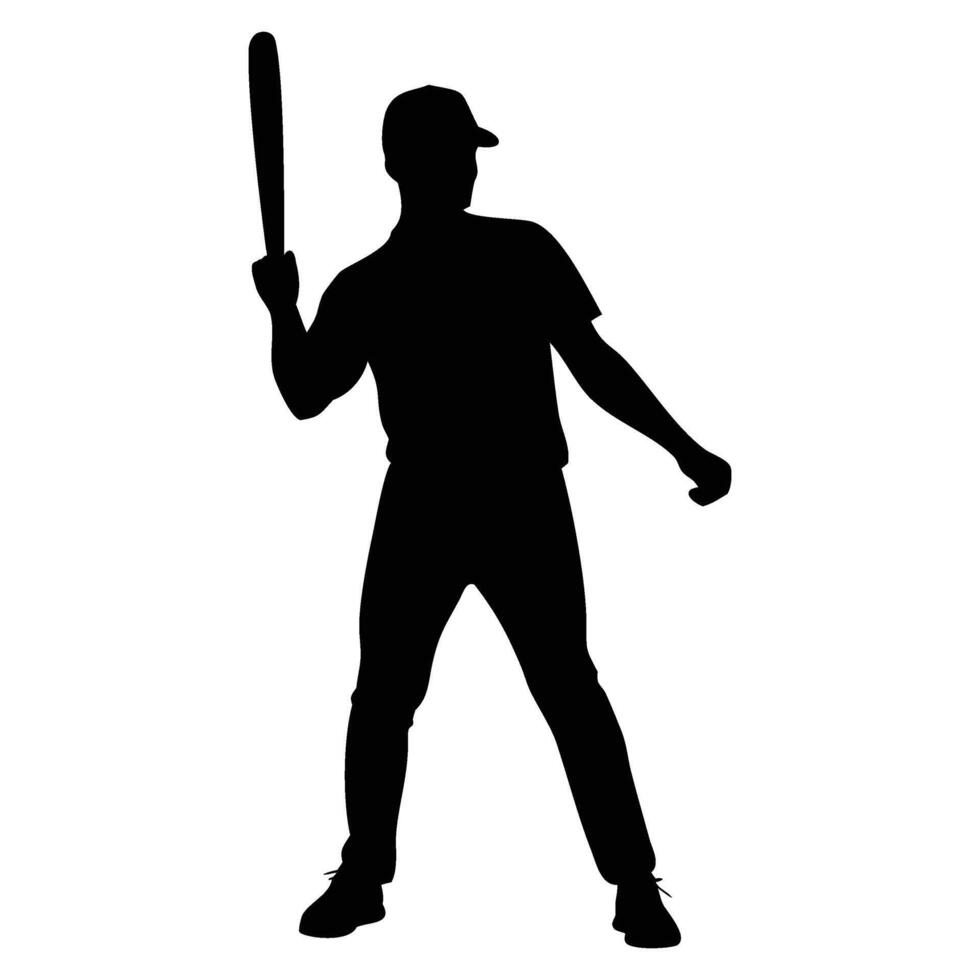 Baseball Player Silhouette Holding Bat, Ready to Hit Illustration vector