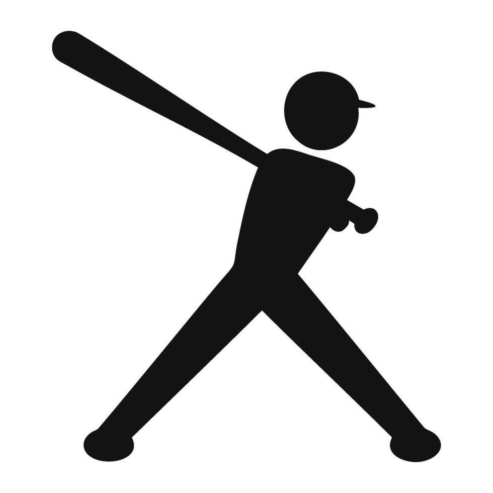 Stick Figure Baseball Player Silhouette Swinging Bat Icon vector
