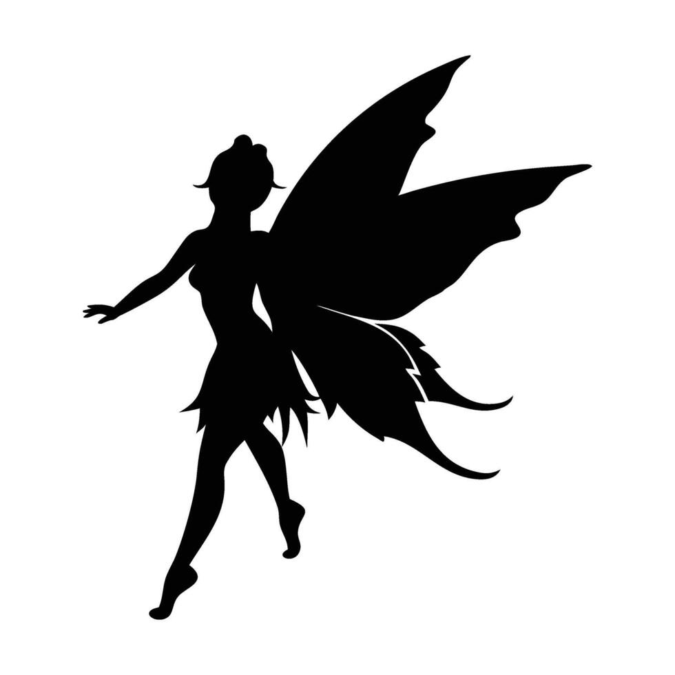 Fairy Silhouette with Butterfly Wings, Flying Pose Illustration vector