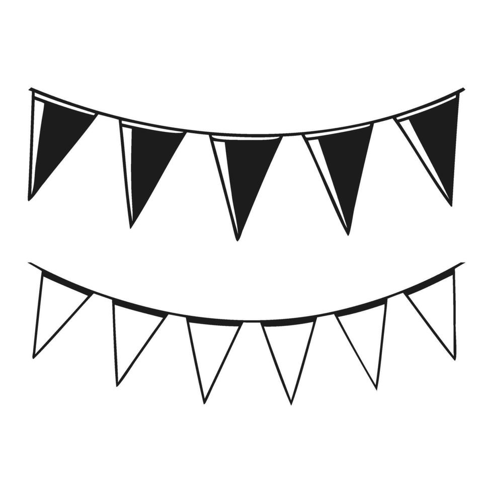 Two Garlands with Triangle Flags Illustration, Black Outline Design vector