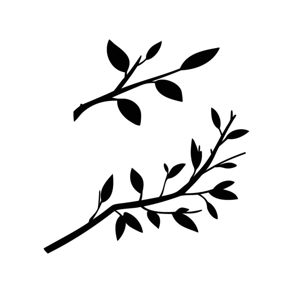 Black Silhouette Leaves on Branches, Minimalist Botanical Illustration vector