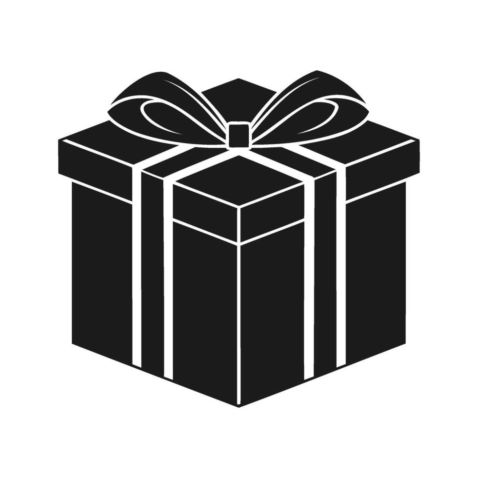 Gift Box with Bow Silhouette, Isometric Illustration vector
