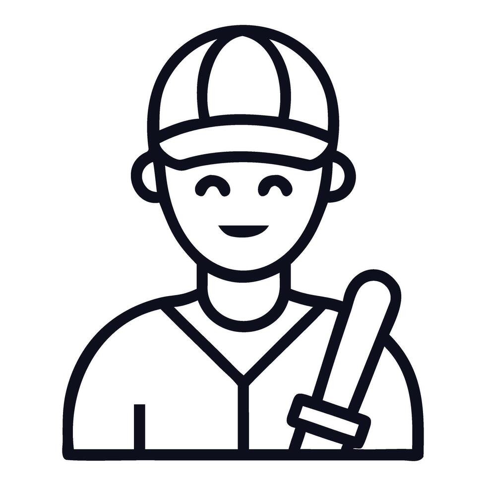 Baseball Player Icon, Smiling Face, Outline Illustration vector