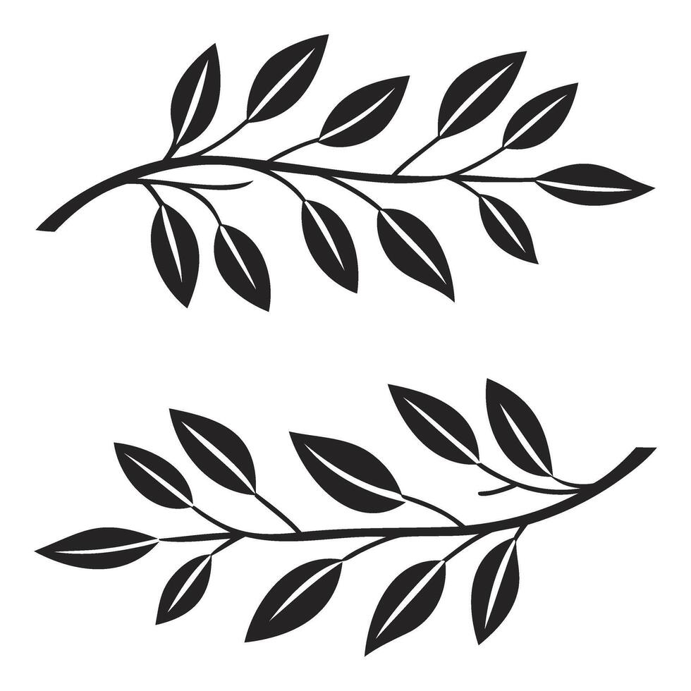 Black Botanical Branches with Leaves, Minimalist Illustration vector