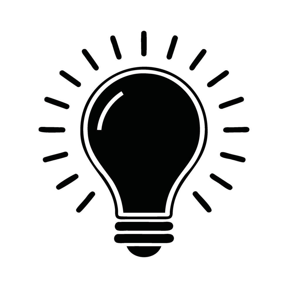 Black Light Bulb Icon with Rays, Minimalist Illustration vector
