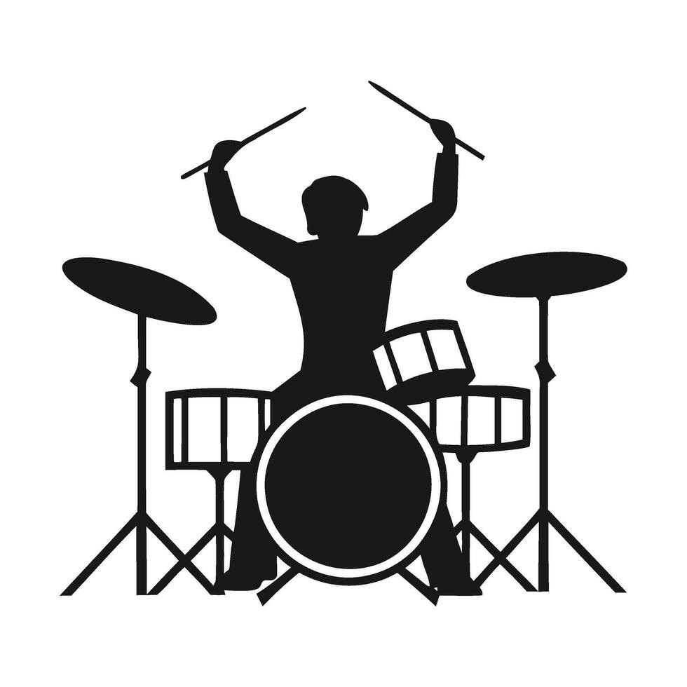 Drummer Silhouette Illustration, Full Drum Set vector