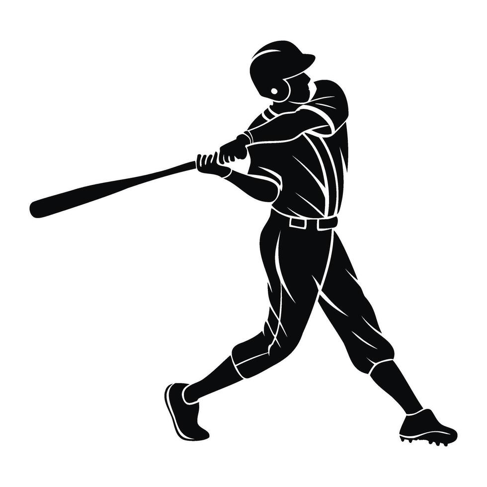 Baseball Player Silhouette Hitting Ball Pose Illustration vector