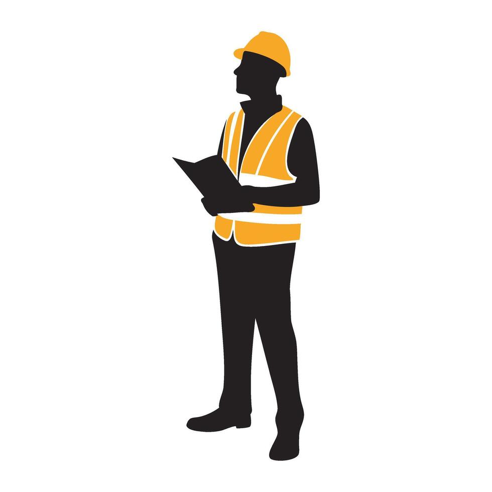 Construction Worker With Blueprint Illustration vector
