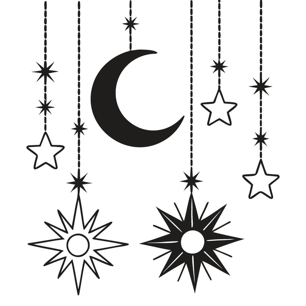 Celestial Moon and Stars Hanging Illustration vector