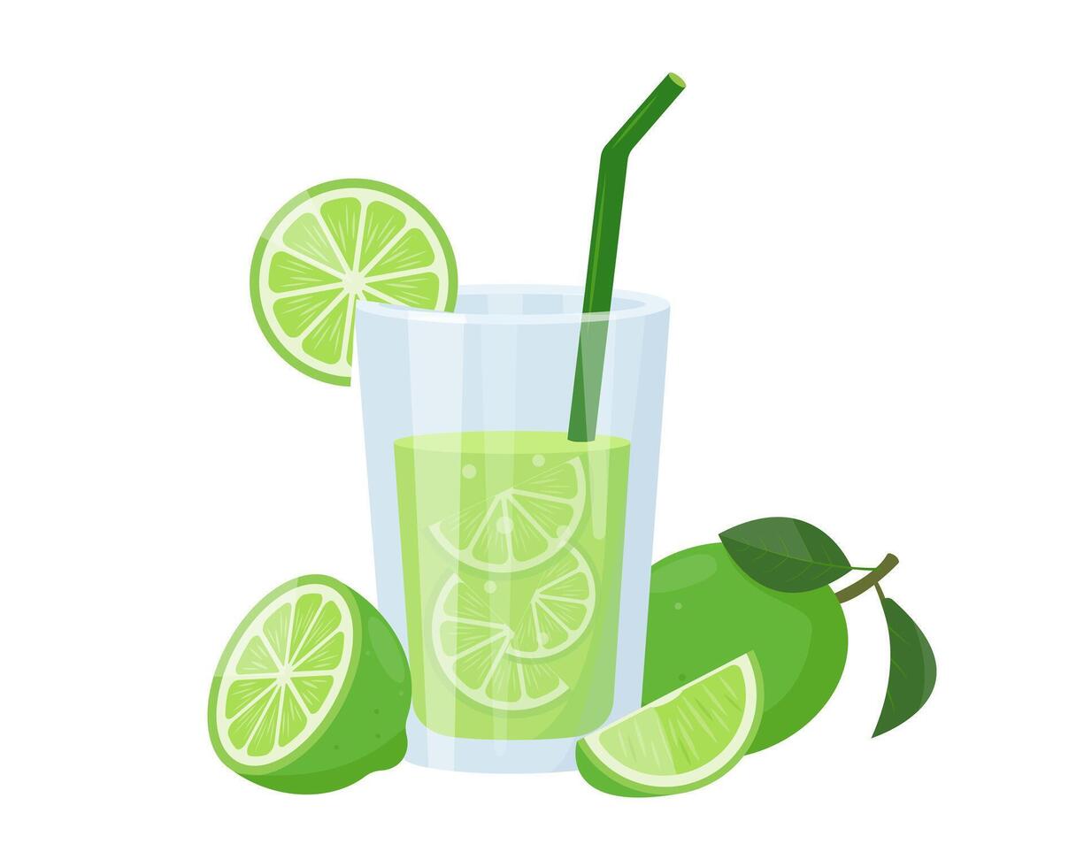 Fresh green lime juice in glass. Weight loss diet vitamin C smoothie. Detox fruit cocktail for healthy dieting. vector