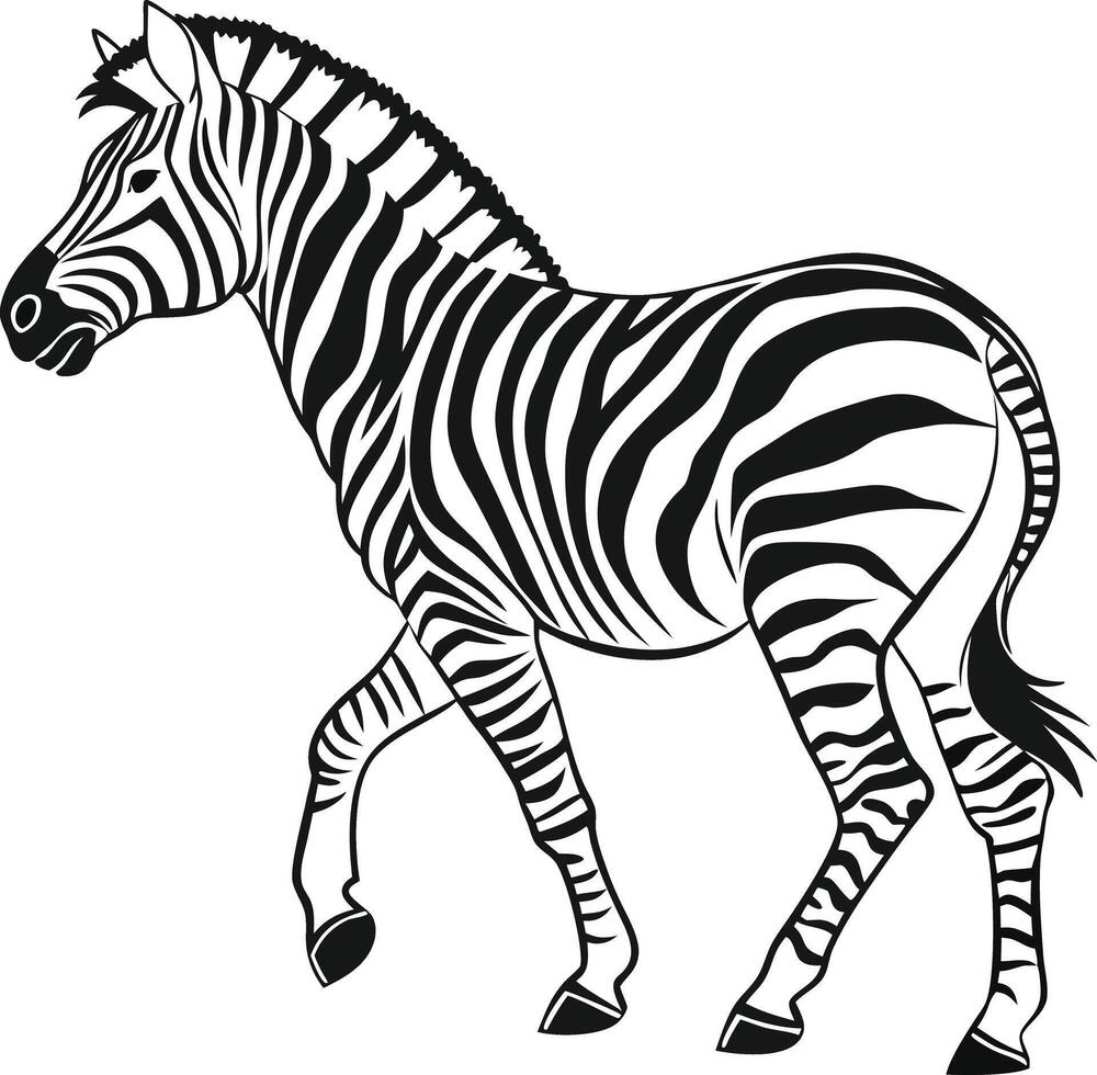 Detailed Standing Zebra Line Art for Print and Design vector