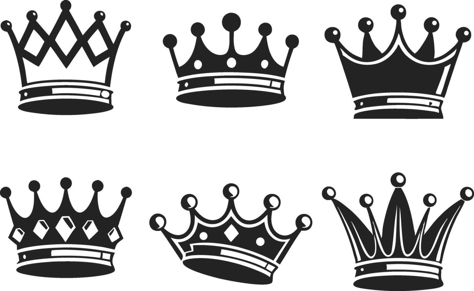Minimalist Crown Icon Pack in Black Silhouette Style vector