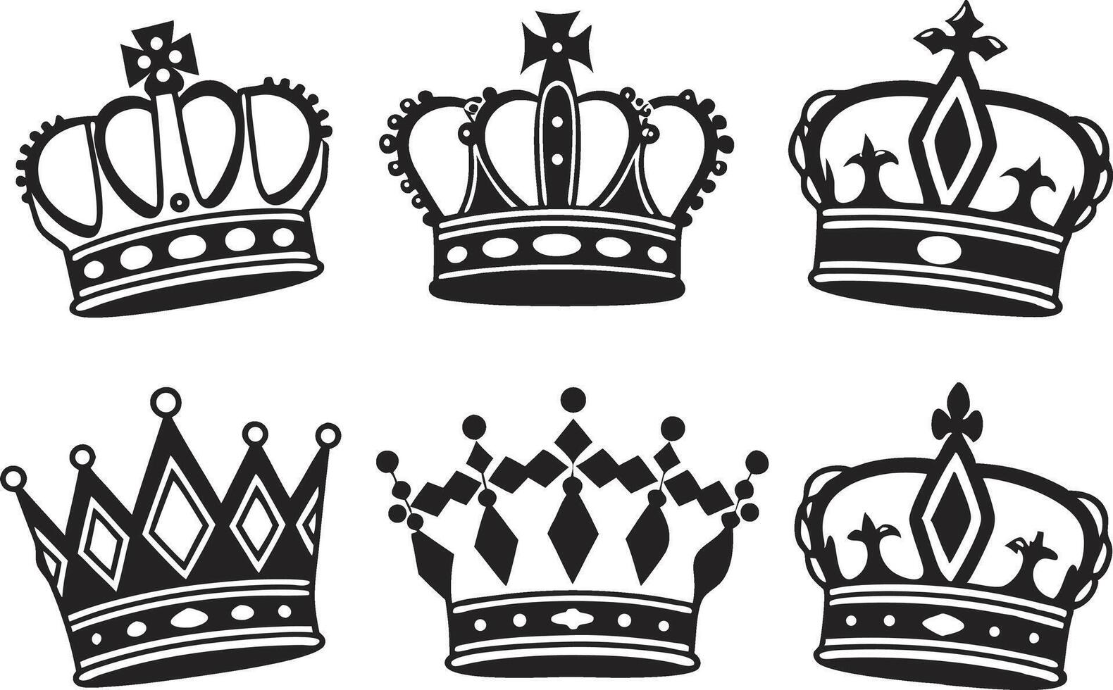 Elegant Black Crown Icons for Graphic Design Projects vector