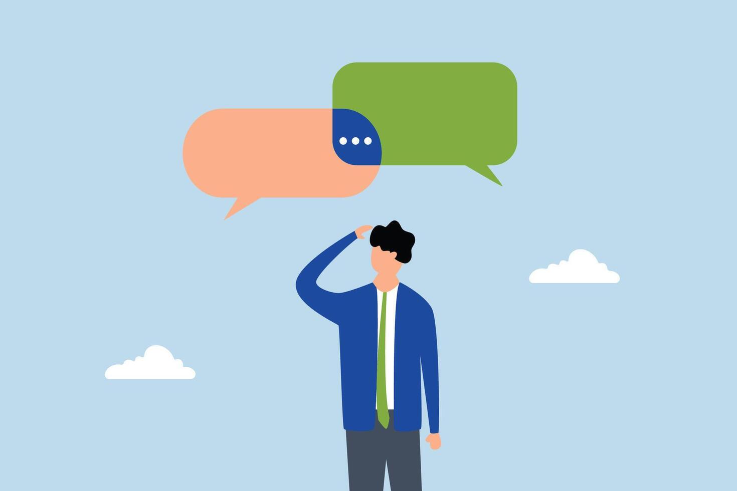 Second opinion, businessman think from listening to second opinion and make decision. vector