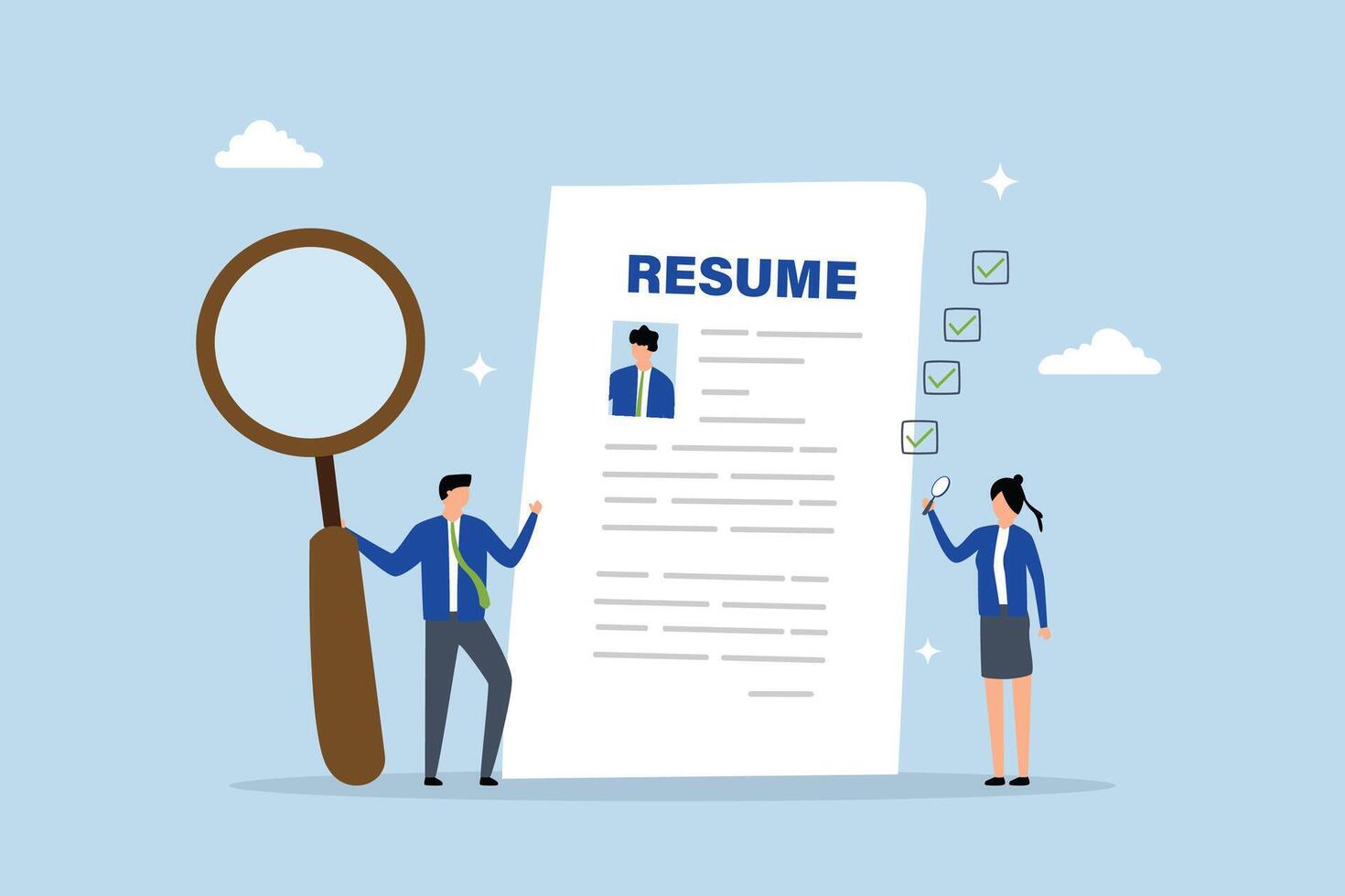 Review candidate resume, business people HR staff review candidate resume email. vector