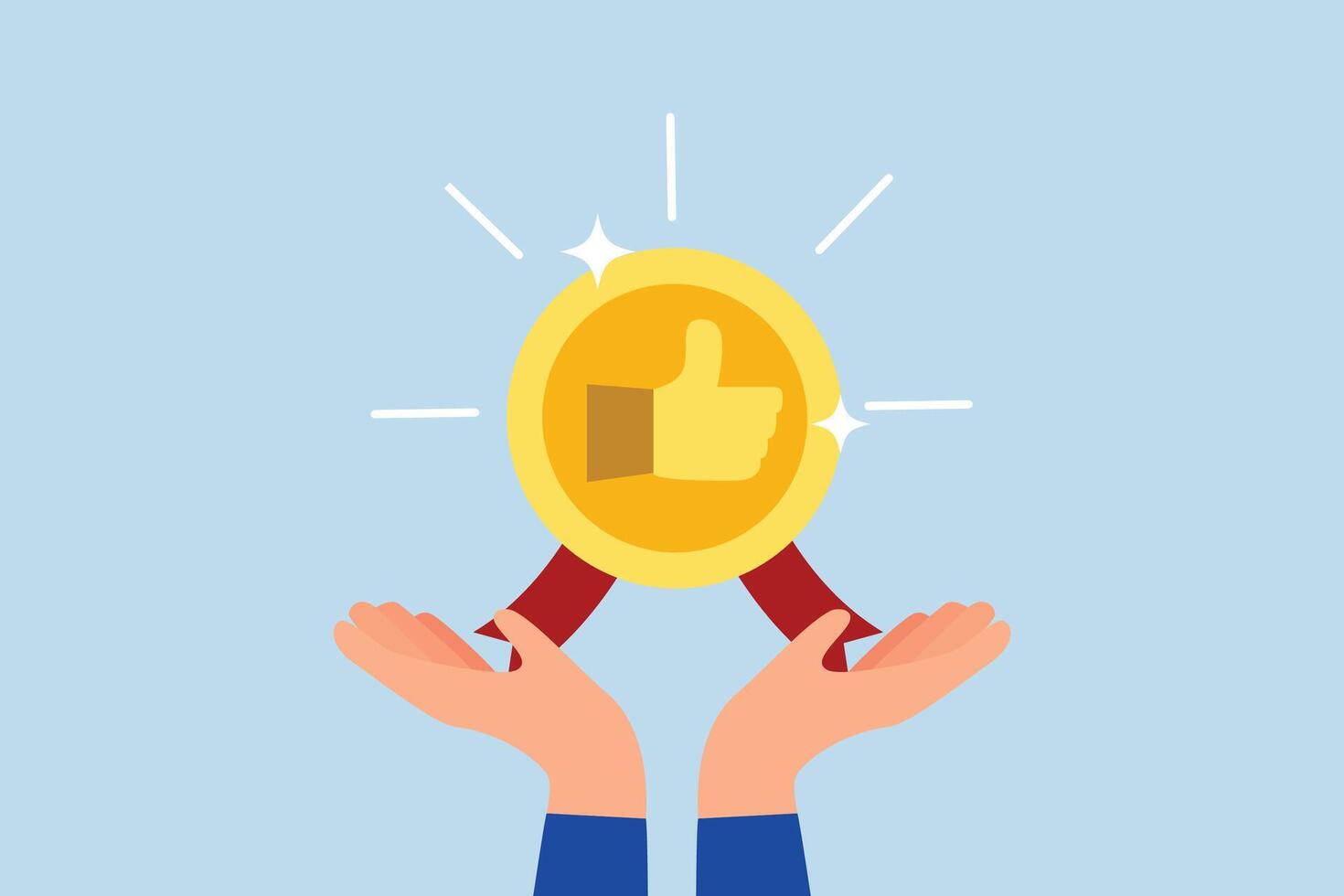 recommendation for employee, businessman hand giving thumb up honor endorsement badge. vector