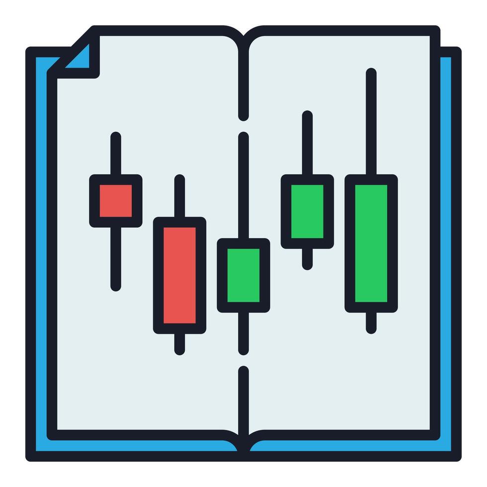 Candlestick Chart with Book Trading Learning colored icon or design element vector