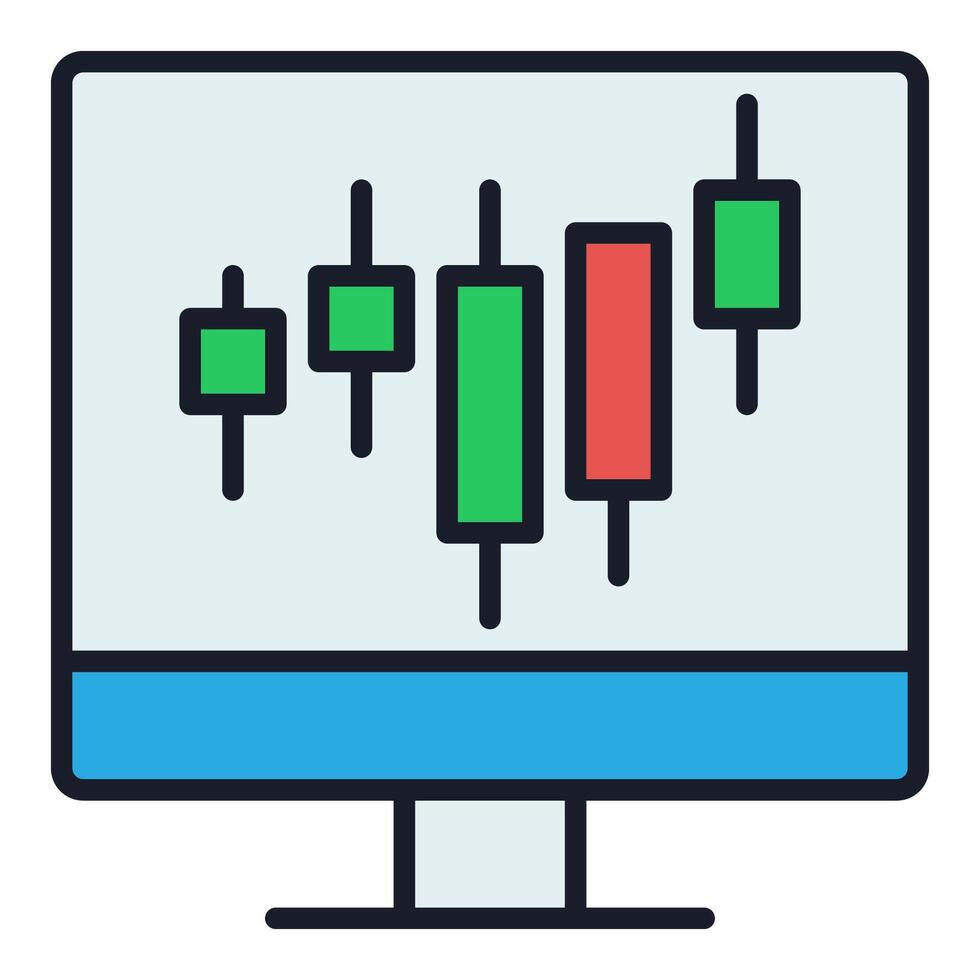 Candlestick Trading Chart on PC Screen colored icon or symbol vector