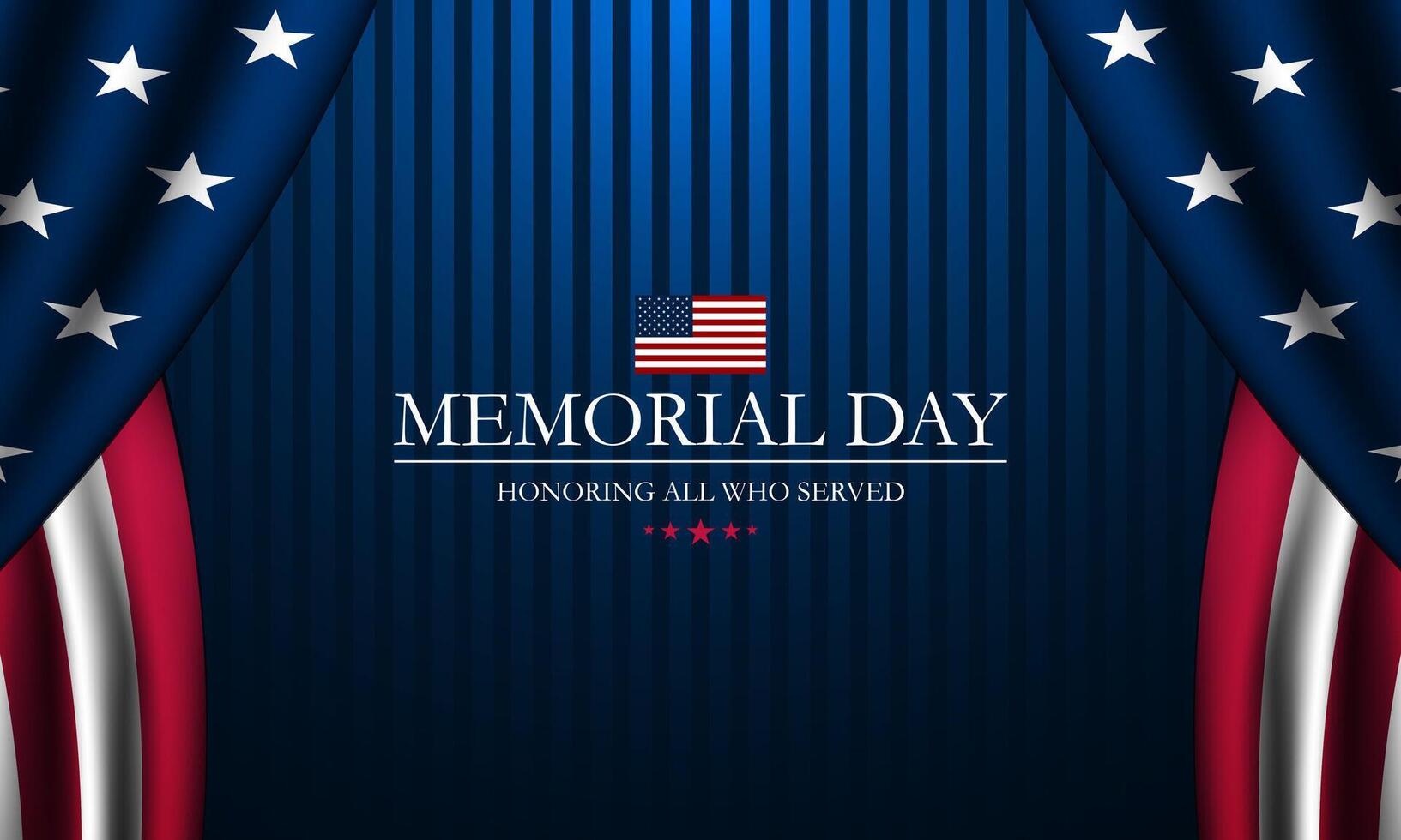 Memorial day background design with opens curtain style and Honoring all who served text vector