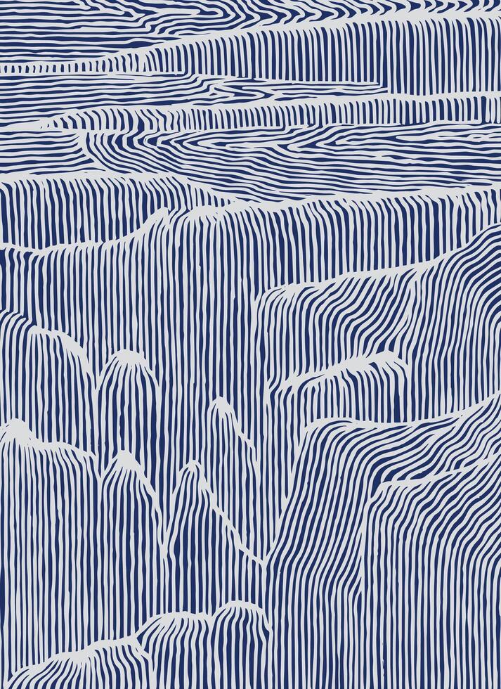 Hand drawn brush lines abstract waterfall pattern, Japanese and ethnic wood carving, line art texture background graphic for textile, carpet, decoration vector