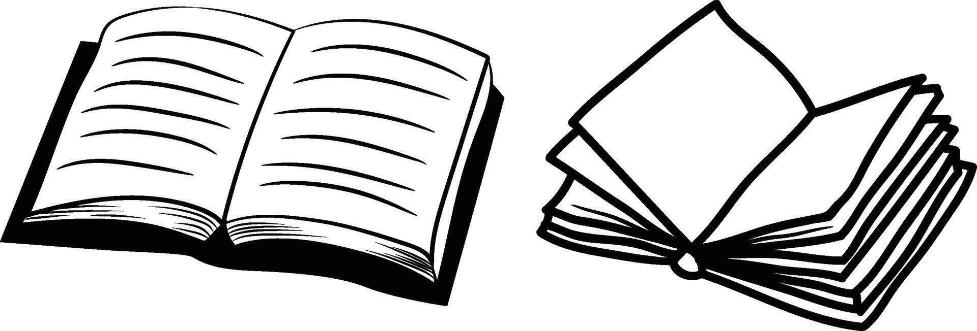 black and white illustration of an open book and a closed book vector