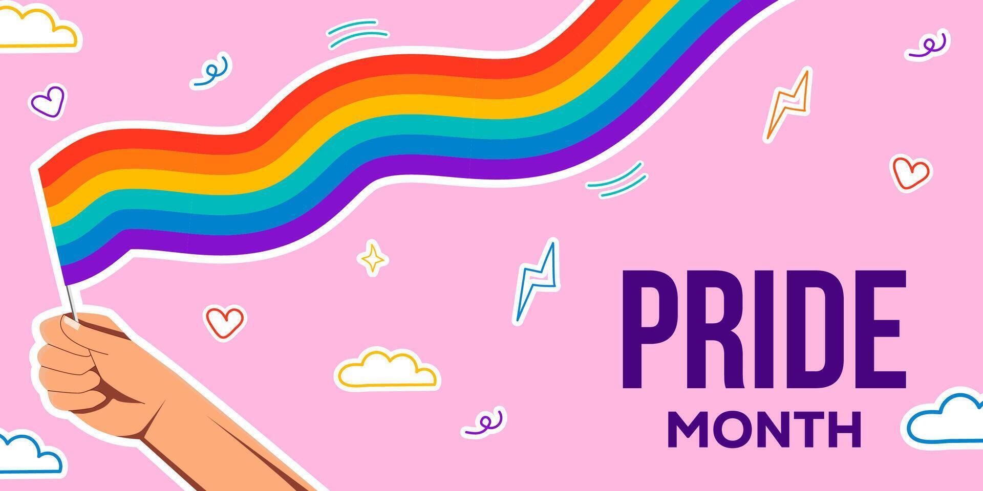 pride month horizontal banner illustration in flat design style vector