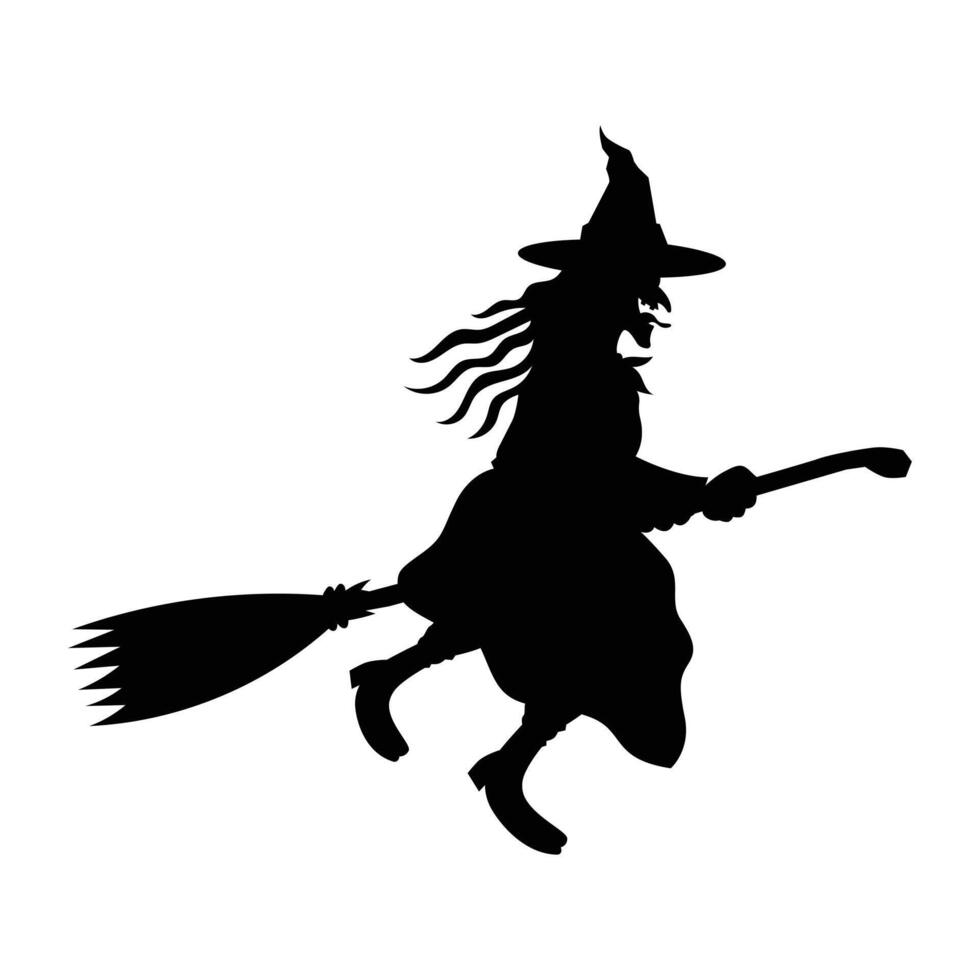 Witch on Broom Flying Silhouette Perfect for Halloween Design vector