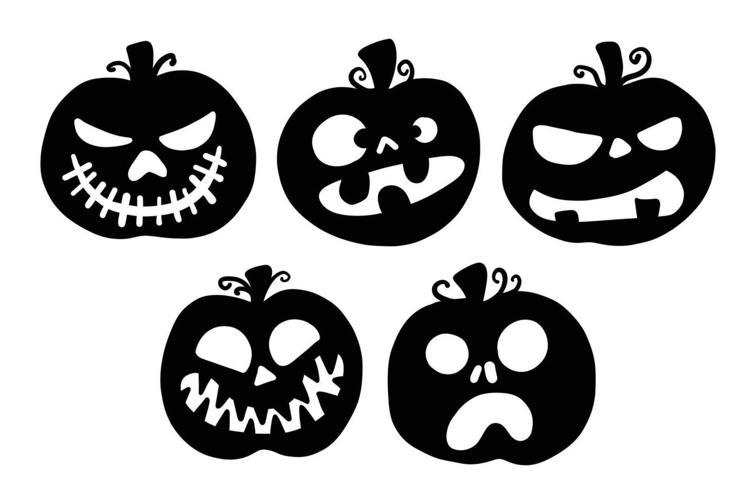 Set of Spooky Pumpkin Face Silhouettes for Halloween vector