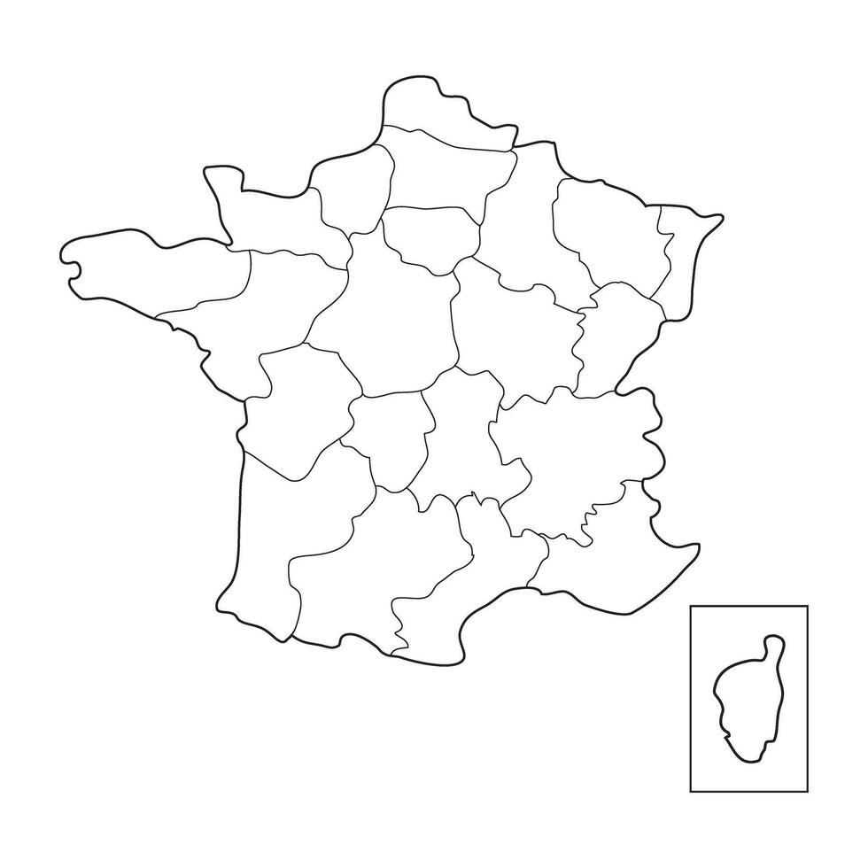 France map with borders of the regions. Detailed illustration of French Republic. Outlines isolated on white background vector