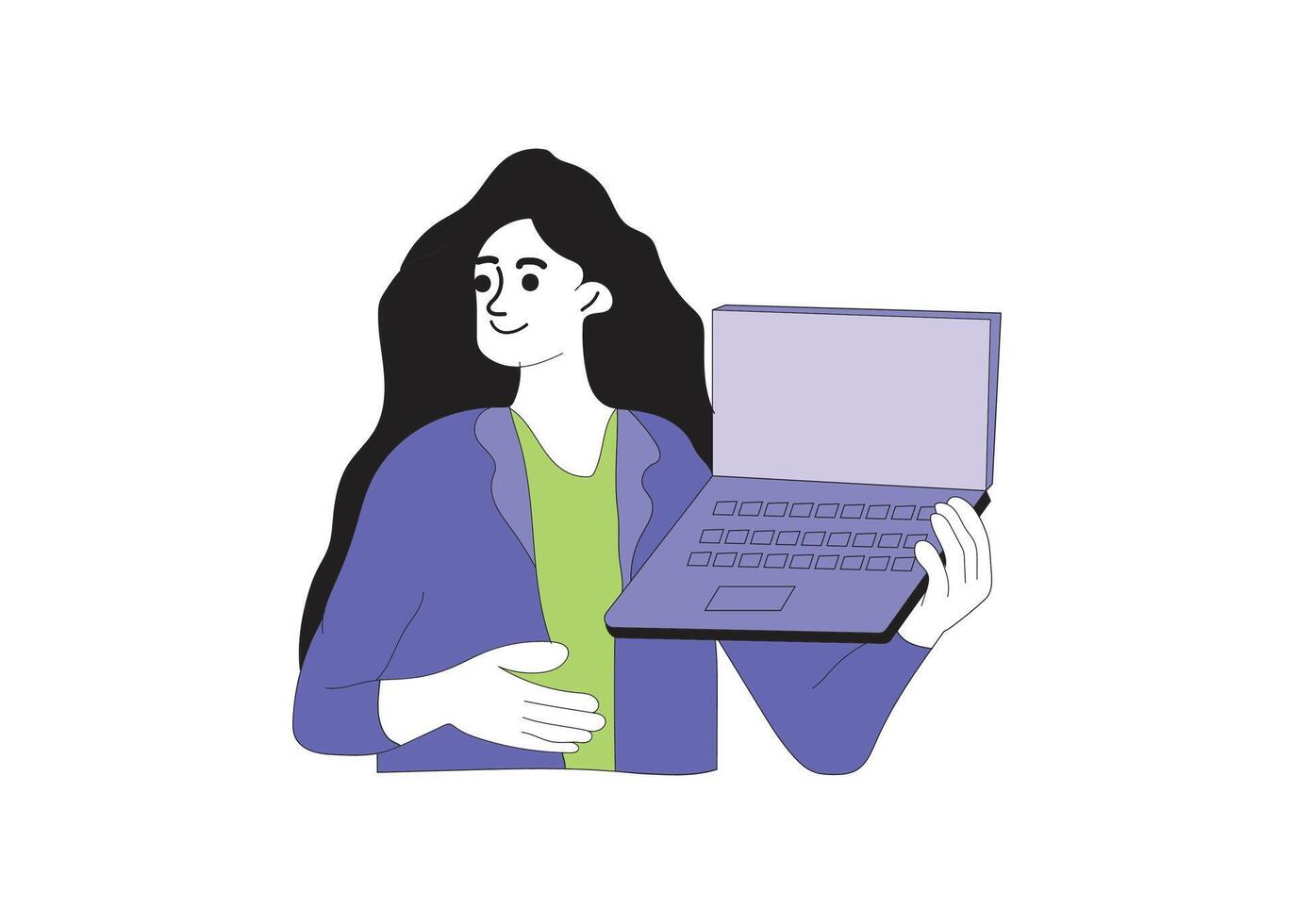 Woman holding a laptop vector