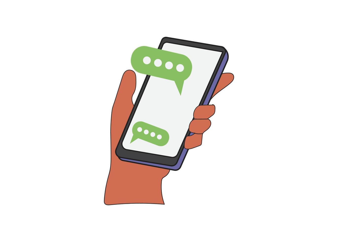 Person holding a smartphone with text bubbles vector