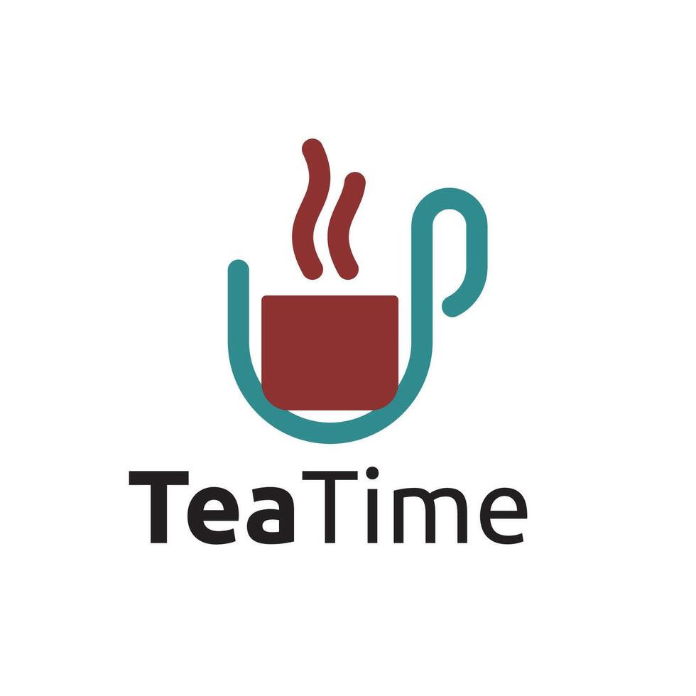 Aromatic Hot Tea Time Break Drink in Cup Logo Template vector