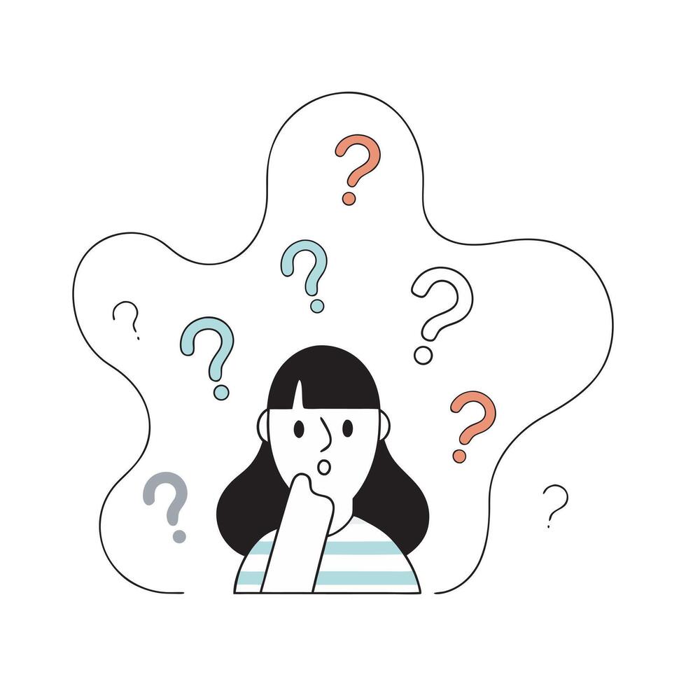 Cute Girl With Question Marks Floating vector
