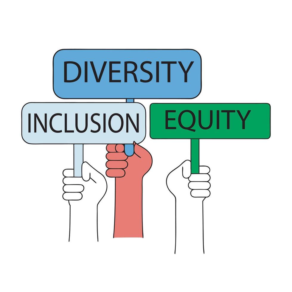 Diverse Hands Holding Equality Signs vector