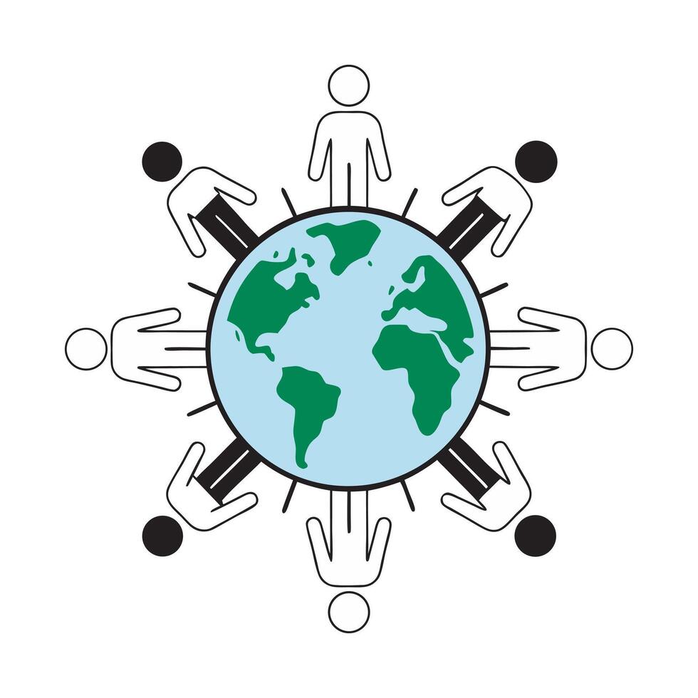 Global Unity With People Around Earth outline illustration vector
