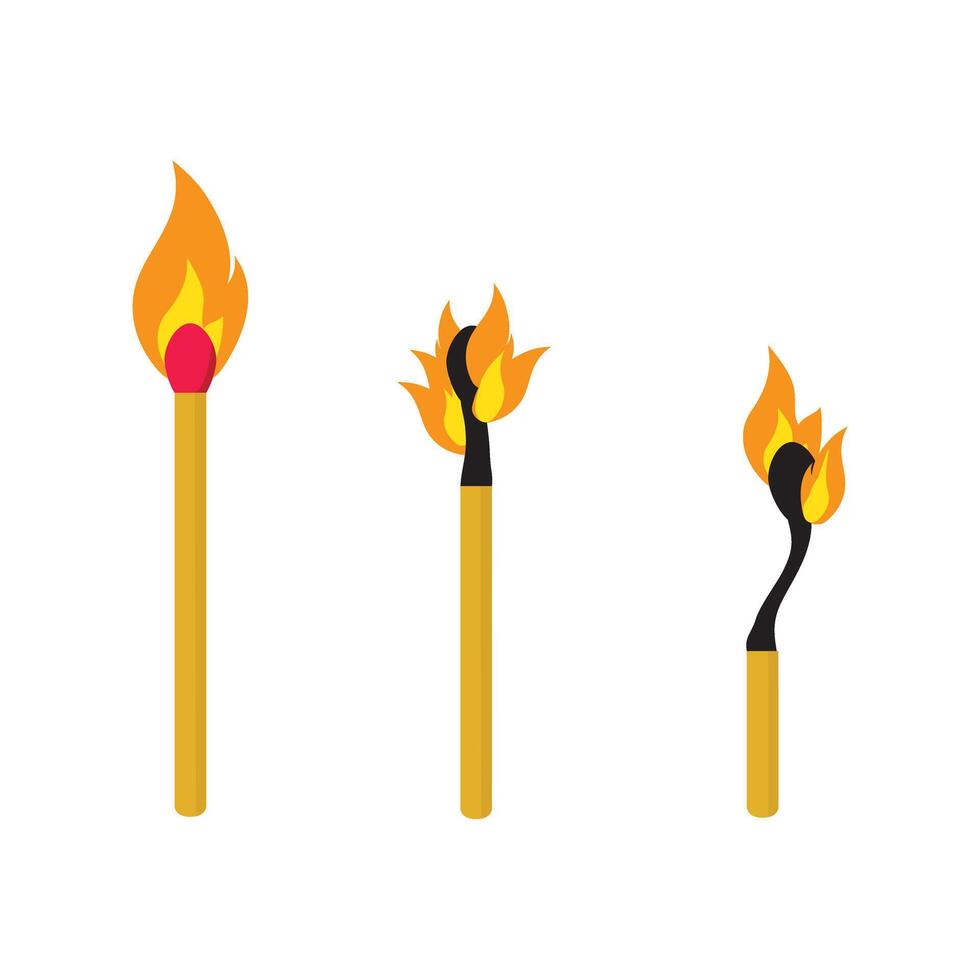 Animation of a burning match. Stages of burning matches. Burnt match flames. vector