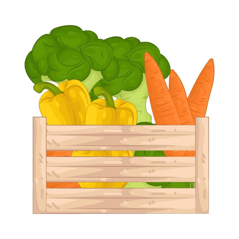 Vegetables in wooden crate vector