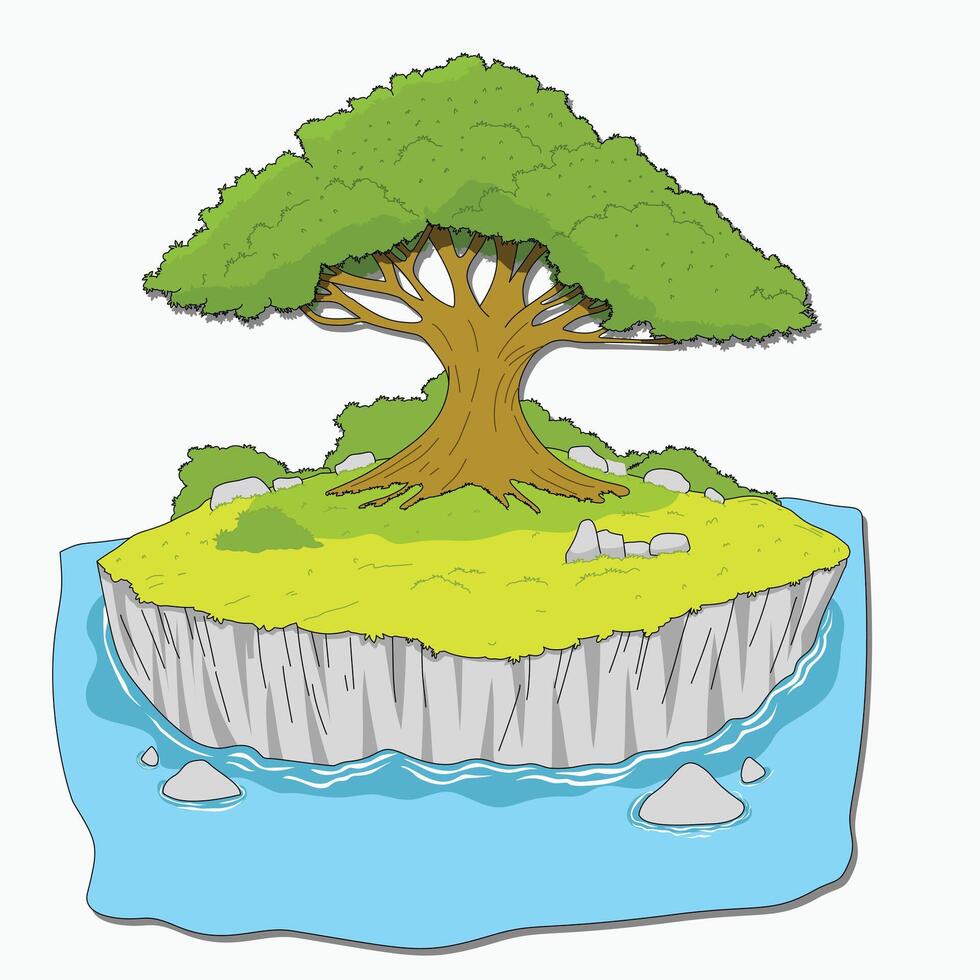 Illustration of an island with a big tree, suitable for stickers or summer party invitation cards vector
