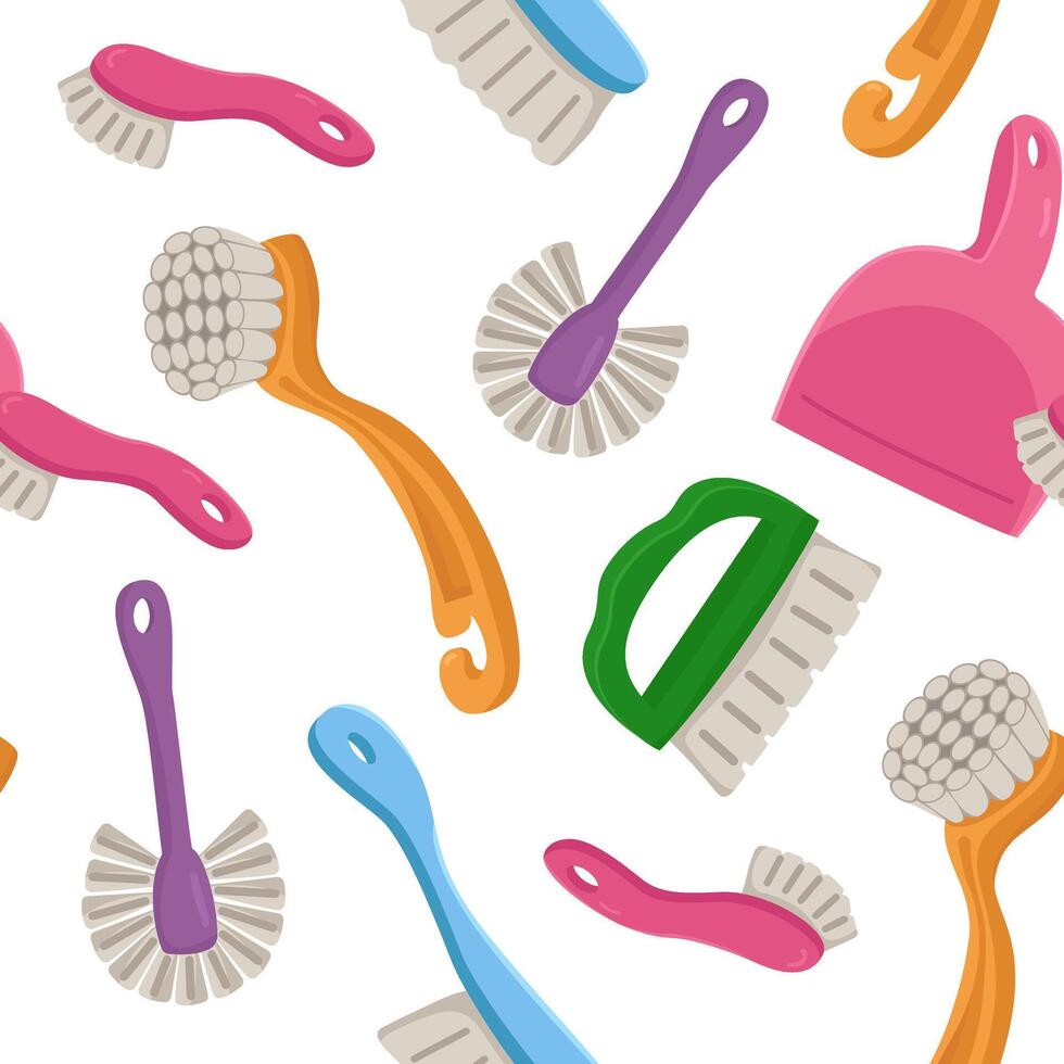 seamless pattern with attributes for cleaning the house. Drawing for packaging, business cards and wallpaper with bright items for cleanliness. vector