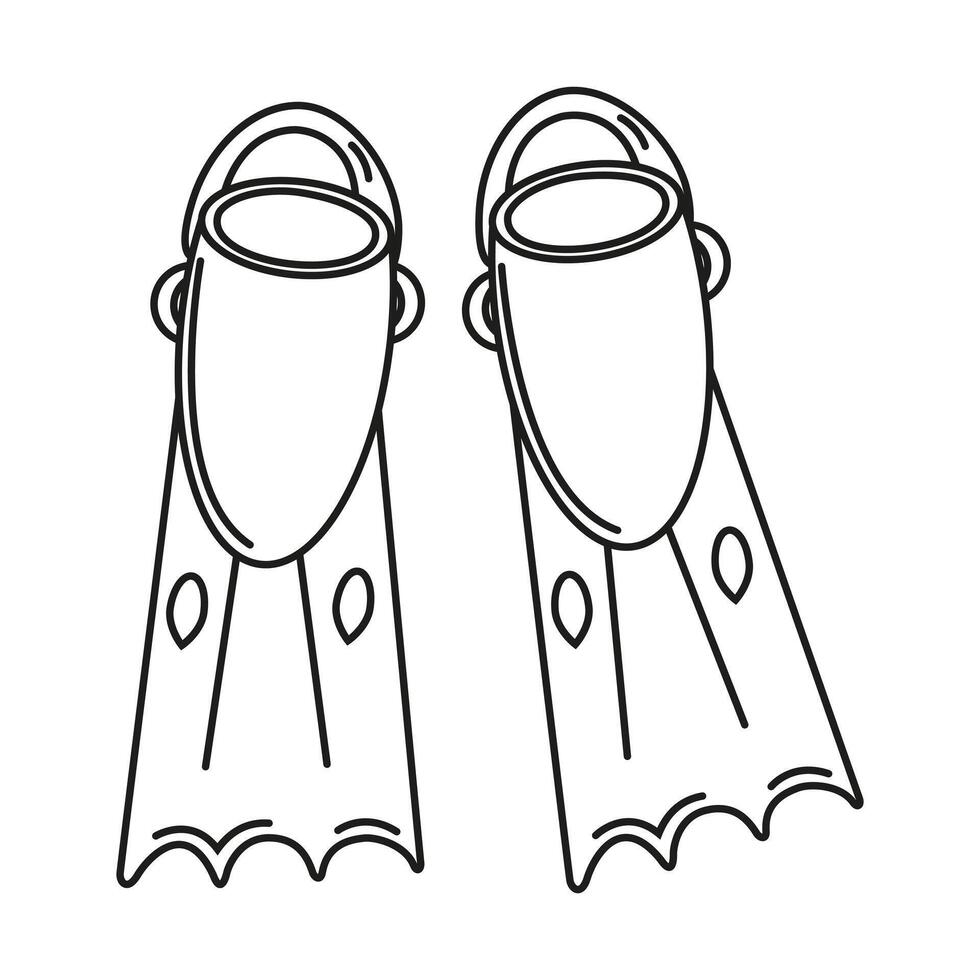 illustration of fins in doodle style. Equipment for diving in the ocean or sea. Beach holiday concept. vector